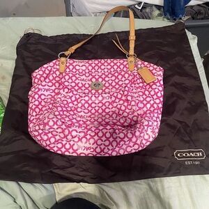 Y2k rare authentic coach pink Leah opt print shoulder‎ bag